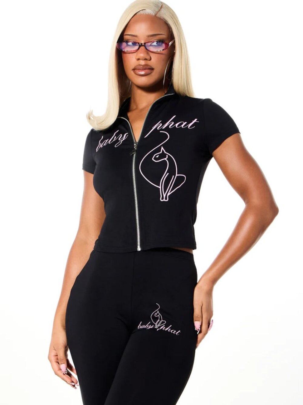 Baby Phat 2 Piece Set Black Zip Top Capri Leggings NWT Size M